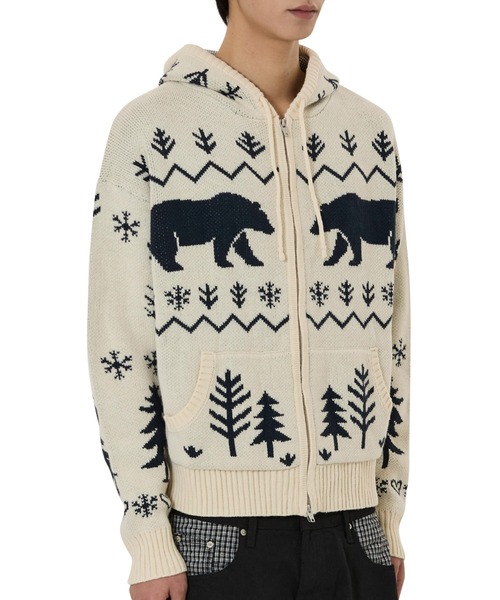 OY(オーワイ)の「『OY/オーワイ』POLAR BEAR KNIT HOODIE ZIP UP/ポーラーベアジップアップニット(ニット/セーター・レディース・ブラック/アイボリー・L/M)」の9枚目の写真