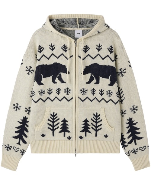 OY(オーワイ)の「『OY/オーワイ』POLAR BEAR KNIT HOODIE ZIP UP/ポーラーベアジップアップニット(ニット/セーター・レディース・ブラック/アイボリー・L/M)」の18枚目の写真