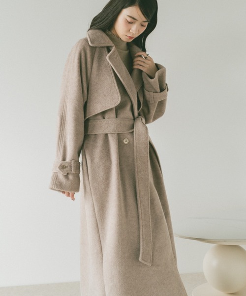 セール】ウールトレンチダブルロングコート（トレンチコート）｜VANNIE