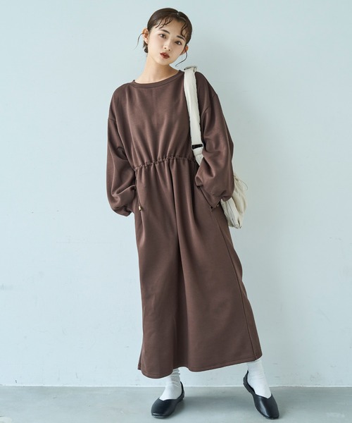 mil(ミル)の「ドロストスウェット 長袖ワンピース【586102】(ワンピース・レディース・ブラック/グレイッシュベージュ/ブラウン・XS/S)」の1枚目の写真