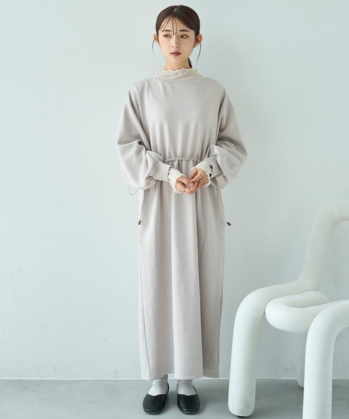 mil(ミル)の「ドロストスウェット 長袖ワンピース【586102】(ワンピース・レディース・ブラック/グレイッシュベージュ/ブラウン・XS/S)」の3枚目の写真