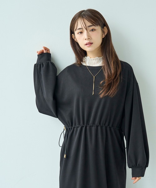 mil(ミル)の「ドロストスウェット 長袖ワンピース【586102】(ワンピース・レディース・ブラック/グレイッシュベージュ/ブラウン・XS/S)」の2枚目の写真