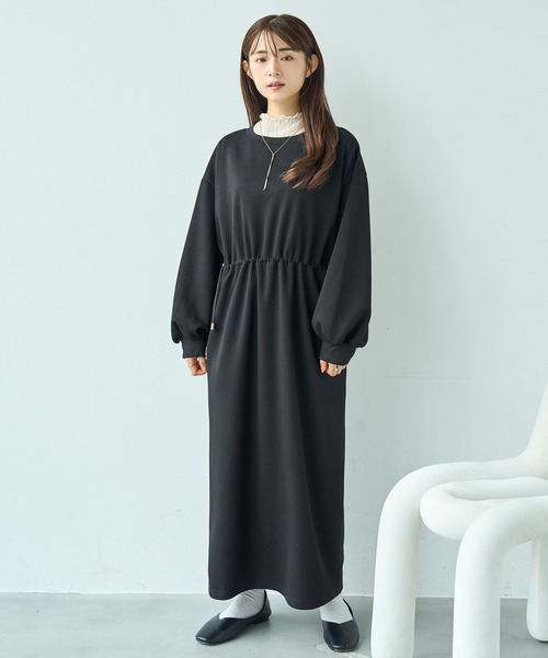 mil(ミル)の「ドロストスウェット 長袖ワンピース【586102】(ワンピース・レディース・ブラック/グレイッシュベージュ/ブラウン・XS/S)」の4枚目の写真