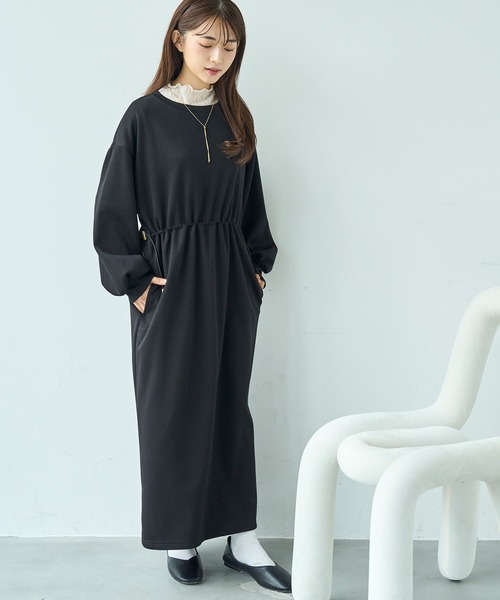 mil(ミル)の「ドロストスウェット 長袖ワンピース【586102】(ワンピース・レディース・ブラック/グレイッシュベージュ/ブラウン・XS/S)」の7枚目の写真