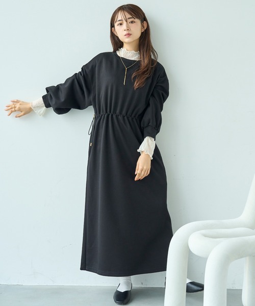 mil(ミル)の「ドロストスウェット 長袖ワンピース【586102】(ワンピース・レディース・ブラック/グレイッシュベージュ/ブラウン・XS/S)」の13枚目の写真