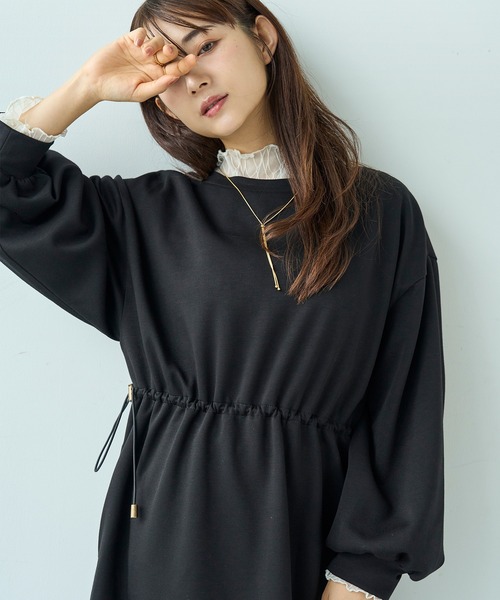 mil(ミル)の「ドロストスウェット 長袖ワンピース【586102】(ワンピース・レディース・ブラック/グレイッシュベージュ/ブラウン・XS/S)」の14枚目の写真