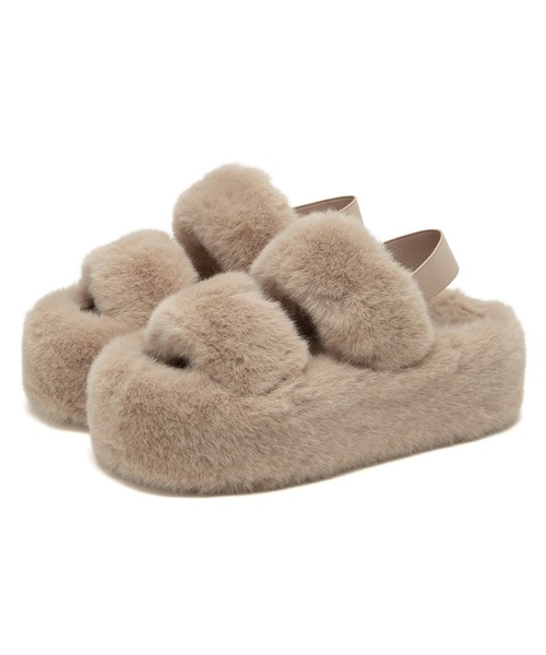 JELLY BEANS（ジェリービーンズ）の「エコファーダブルストラップサンダル(210-56382)JELLY BEANS(ジェリービーンズ)（サンダル・レディース・ベージュ/ダークブラウン・S/M/L/LL）」の4枚目の写真