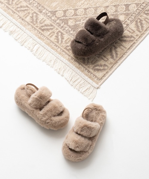 JELLY BEANS（ジェリービーンズ）の「エコファーダブルストラップサンダル(210-56382)JELLY BEANS(ジェリービーンズ)（サンダル・レディース・ベージュ/ダークブラウン・S/M/L/LL）」の10枚目の写真