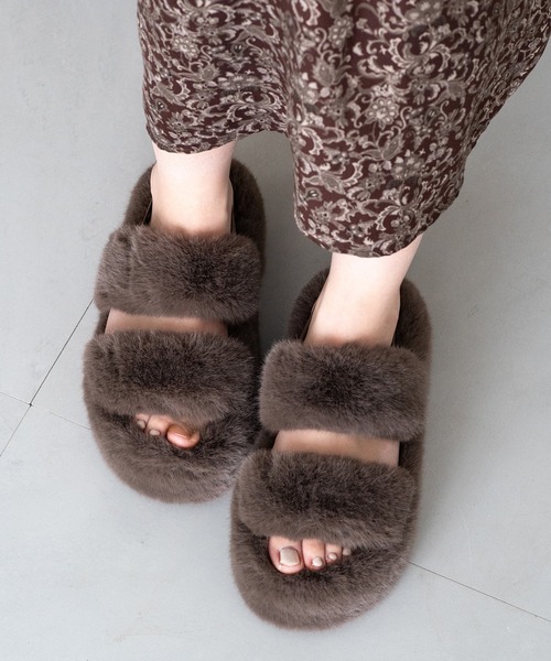 JELLY BEANS（ジェリービーンズ）の「エコファーダブルストラップサンダル(210-56382)JELLY BEANS(ジェリービーンズ)（サンダル・レディース・ベージュ/ダークブラウン・S/M/L/LL）」の12枚目の写真