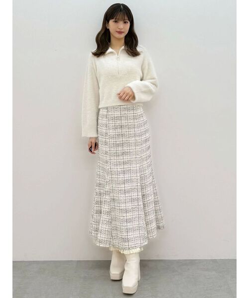 新品 MERCURYDUO オリジナルツイードスソプリーツマーメイドスカート MERCURYDUO スカート オリジナルツイード裾プリーツマーメイドスカート