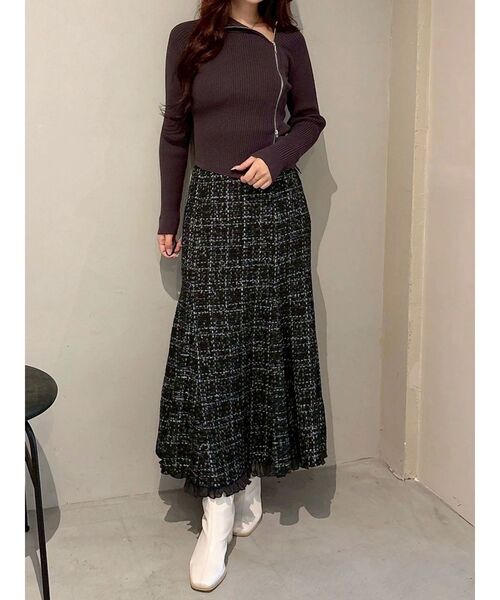 オリジナルツイード裾プリーツマーメイドスカート（スカート