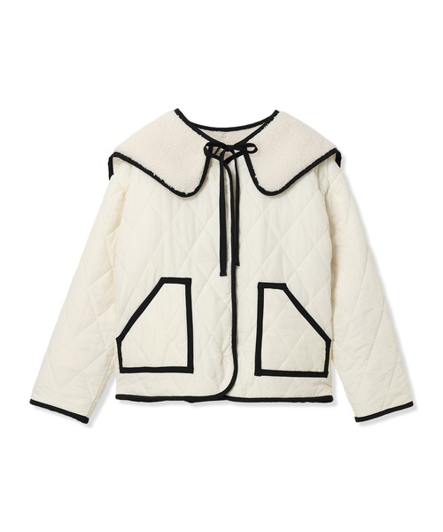 Amourire girl（アムリールガール）の「ボア×キルティング リバーシブル中綿ジャケット（ブルゾン・キッズ・ブラック/オフホワイト・130cm/140cm/150cm/160cm）」の5枚目の写真