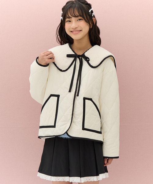 Amourire girl（アムリールガール）の「ボア×キルティング リバーシブル中綿ジャケット（ブルゾン・キッズ・ブラック/オフホワイト・130cm/140cm/150cm/160cm）」の7枚目の写真