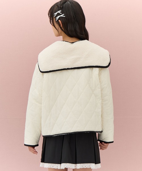 Amourire girl（アムリールガール）の「ボア×キルティング リバーシブル中綿ジャケット（ブルゾン・キッズ・ブラック/オフホワイト・130cm/140cm/150cm/160cm）」の12枚目の写真