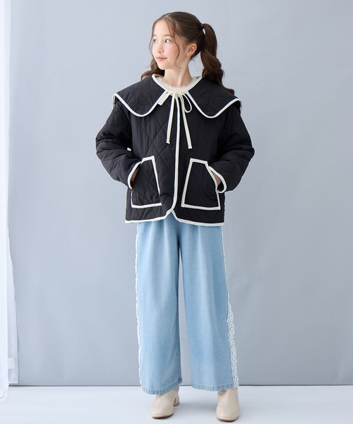 Amourire girl（アムリールガール）の「ボア×キルティング リバーシブル中綿ジャケット（ブルゾン・キッズ・ブラック/オフホワイト・130cm/140cm/150cm/160cm）」の18枚目の写真