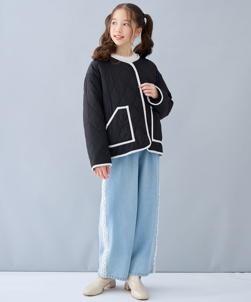 Amourire girl（アムリールガール）の「ボア×キルティング リバーシブル中綿ジャケット（ブルゾン・キッズ・ブラック/オフホワイト・130cm/140cm/150cm/160cm）」の22枚目の写真