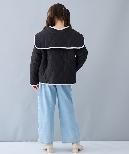 Amourire girl（アムリールガール）の「ボア×キルティング リバーシブル中綿ジャケット（ブルゾン・キッズ・ブラック/オフホワイト・130cm/140cm/150cm/160cm）」の4枚目の写真