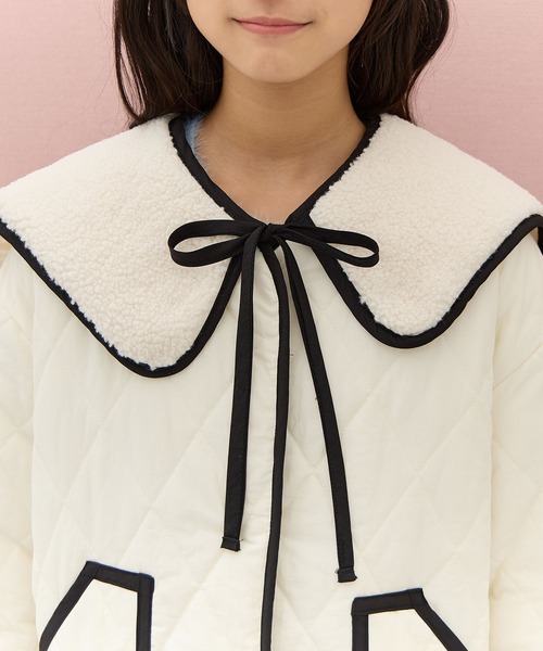 Amourire girl（アムリールガール）の「ボア×キルティング リバーシブル中綿ジャケット（ブルゾン・キッズ・ブラック/オフホワイト・130cm/140cm/150cm/160cm）」の13枚目の写真