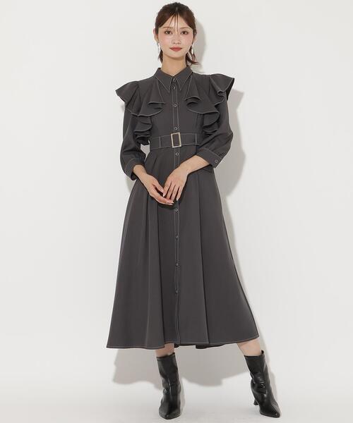 AND COUTURE(アンドクチュール)の「フリルケープ7分袖ワンピース(ワンピース・レディース・ネイビー/ダークブラウン/チャコールグレー・FREE)」の13枚目の写真
