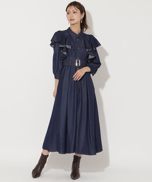 AND COUTURE(アンドクチュール)の「フリルケープ7分袖ワンピース(ワンピース・レディース・ネイビー/ダークブラウン/チャコールグレー・FREE)」の15枚目の写真