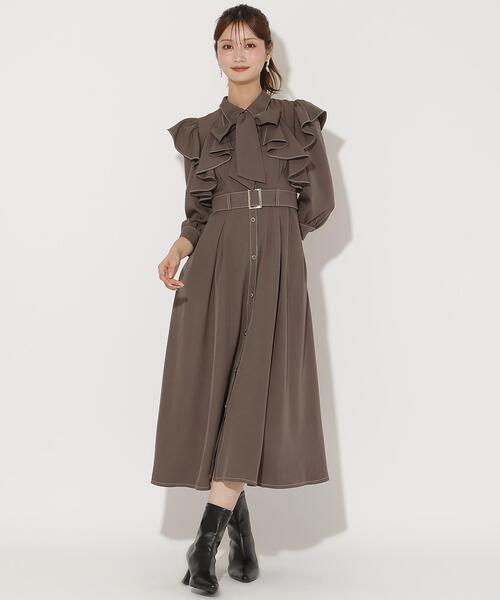 AND COUTURE(アンドクチュール)の「フリルケープ7分袖ワンピース(ワンピース・レディース・ネイビー/ダークブラウン/チャコールグレー・FREE)」の21枚目の写真