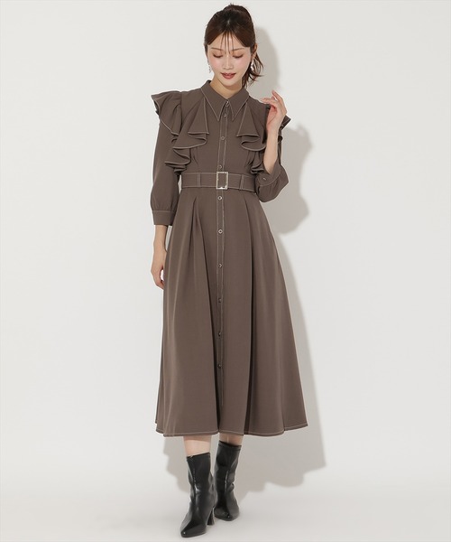 AND COUTURE(アンドクチュール)の「フリルケープ7分袖ワンピース(ワンピース・レディース・ネイビー/ダークブラウン/チャコールグレー・FREE)」の12枚目の写真