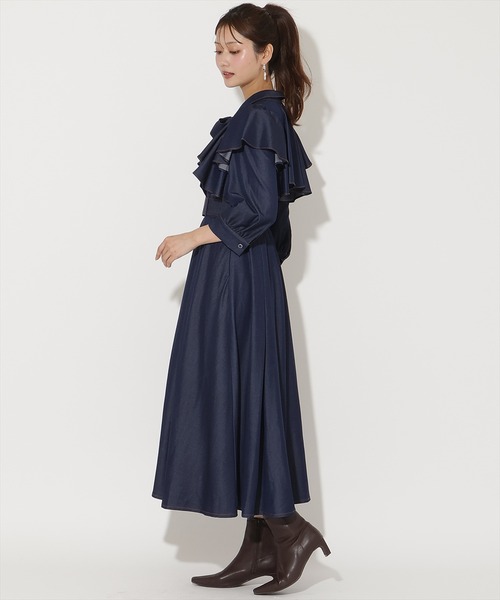 AND COUTURE(アンドクチュール)の「フリルケープ7分袖ワンピース(ワンピース・レディース・ネイビー/ダークブラウン/チャコールグレー・FREE)」の16枚目の写真