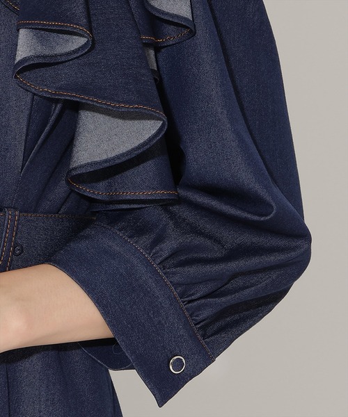 AND COUTURE(アンドクチュール)の「フリルケープ7分袖ワンピース(ワンピース・レディース・ネイビー/ダークブラウン/チャコールグレー・FREE)」の8枚目の写真