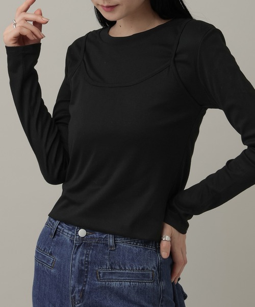 3.3 Field Trip (3.3フィールドトリップ)の「3.3 Field Trip/キャミレイヤードトップス(Tシャツ/カットソー・レディース・グレー/ブラック・FREE)」の2枚目の写真