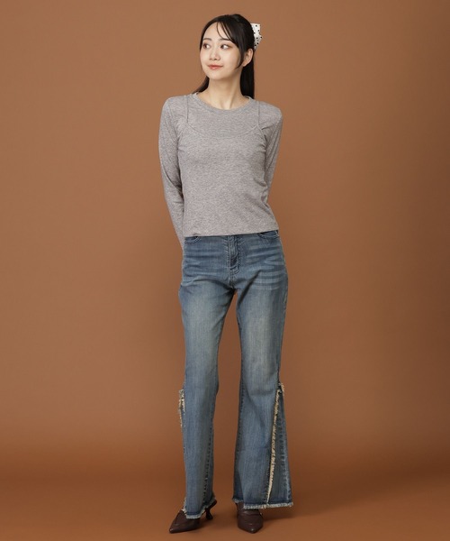 3.3 Field Trip (3.3フィールドトリップ)の「3.3 Field Trip/キャミレイヤードトップス(Tシャツ/カットソー・レディース・グレー/ブラック・FREE)」の3枚目の写真