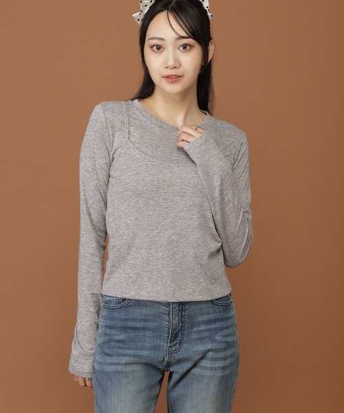 3.3 Field Trip (3.3フィールドトリップ)の「3.3 Field Trip/キャミレイヤードトップス(Tシャツ/カットソー・レディース・グレー/ブラック・FREE)」の12枚目の写真