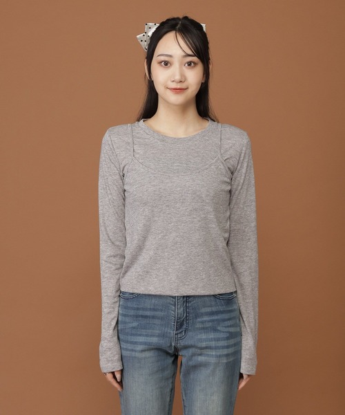 3.3 Field Trip (3.3フィールドトリップ)の「3.3 Field Trip/キャミレイヤードトップス(Tシャツ/カットソー・レディース・グレー/ブラック・FREE)」の5枚目の写真