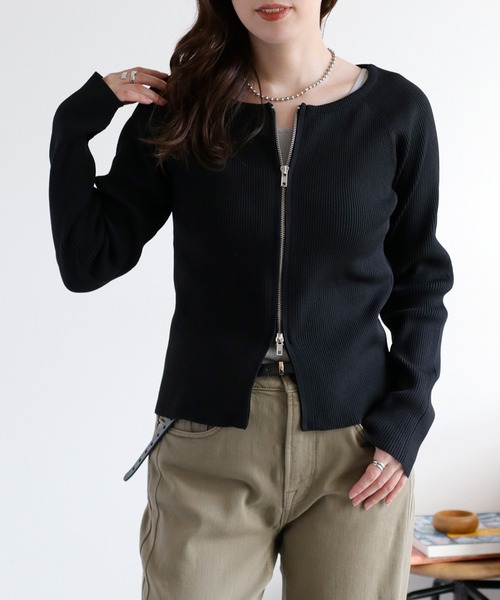 cepo（セポ）の「ダブルジップニットカーディガン（カーディガン/ボレロ・レディース・ブラック/オフホワイト・M）」の4枚目の写真