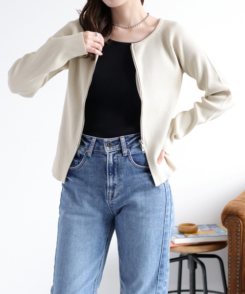 cepo（セポ）の「ダブルジップニットカーディガン（カーディガン/ボレロ・レディース・ブラック/オフホワイト・M）」の19枚目の写真