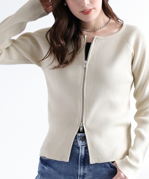 cepo（セポ）の「ダブルジップニットカーディガン（カーディガン/ボレロ・レディース・ブラック/オフホワイト・M）」の15枚目の写真