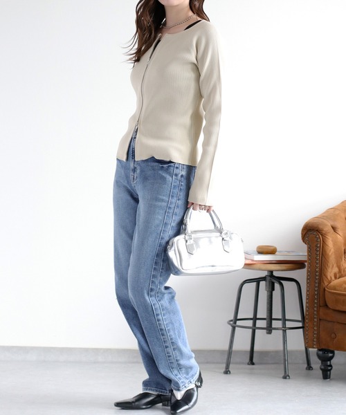 cepo（セポ）の「ダブルジップニットカーディガン（カーディガン/ボレロ・レディース・ブラック/オフホワイト・M）」の7枚目の写真