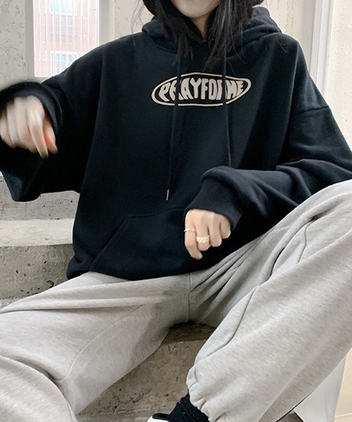 VIBGYOR（ヴィブジョー）の「ロゴプリントオーバーサイズパーカー/韓国 ストリート(CZ)（パーカー・レディース・ブラック/グレー・MEDIUM/LARGE）」の18枚目の写真