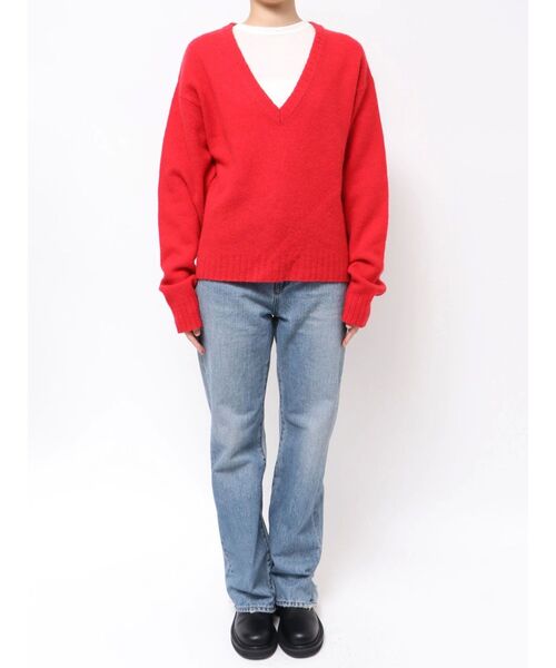 Ungrid（アングリッド）の「ラムウールVネックニット（ニット/セーター・レディース・ライトグレー/レッド/キャメル/アイボリー・FREE）」の12枚目の写真