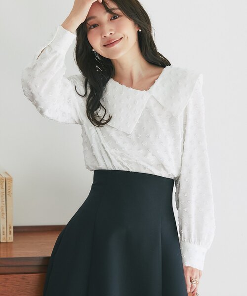 La boutique BonBon(ラブティックボンボン)の「【小顔見え】アシメビッグカラードットジャガードブラウス(シャツ/ブラウス・レディース・ホワイト/ネイビー・FREE)」の15枚目の写真
