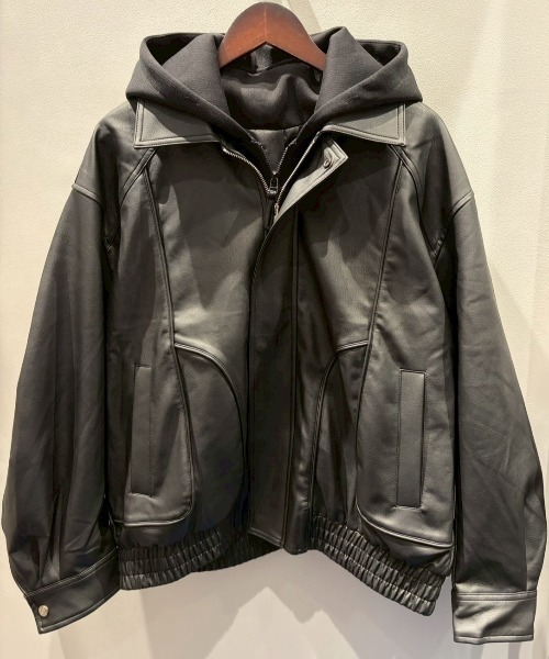 LEATHER HOODIE blousonエコレザーフードブルゾン ジャケット LEATHER