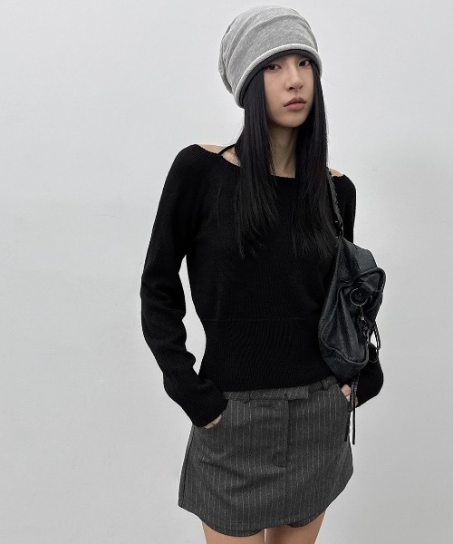 BLACKUP（ブラックアップ）の「[MADE] コチェナオフショルダーニット（ニット/セーター・レディース・ブラック/アイボリー・FREE）」の16枚目の写真