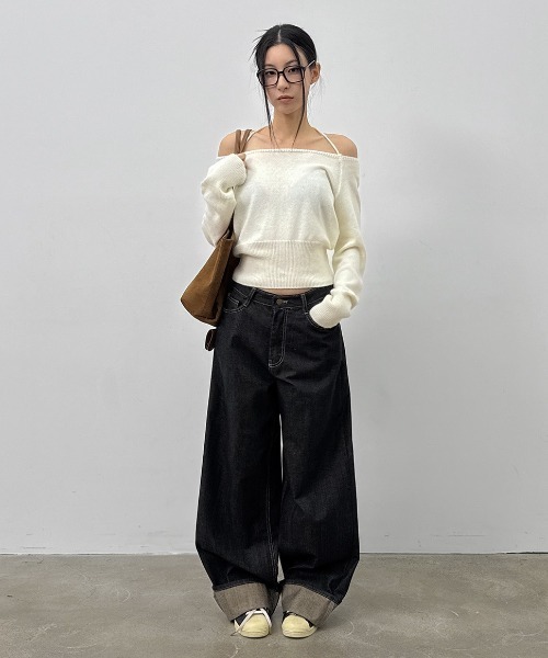 BLACKUP（ブラックアップ）の「[MADE] コチェナオフショルダーニット（ニット/セーター・レディース・ブラック/アイボリー・FREE）」の8枚目の写真