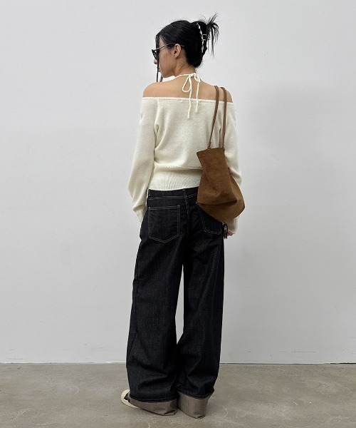 BLACKUP（ブラックアップ）の「[MADE] コチェナオフショルダーニット（ニット/セーター・レディース・ブラック/アイボリー・FREE）」の7枚目の写真
