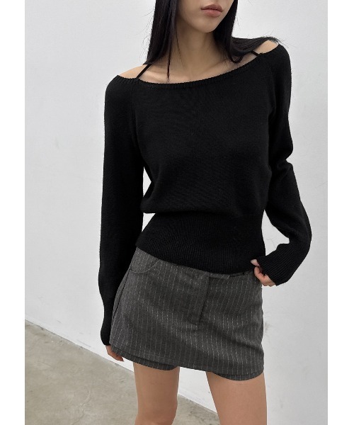 BLACKUP（ブラックアップ）の「[MADE] コチェナオフショルダーニット（ニット/セーター・レディース・ブラック/アイボリー・FREE）」の11枚目の写真