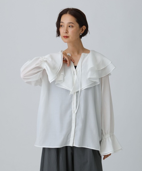 LEPSIM（レプシィム）の「フリルカラーブラウス　582431（シャツ/ブラウス・レディース・オフホワイト/ブラック・FREE）」の5枚目の写真