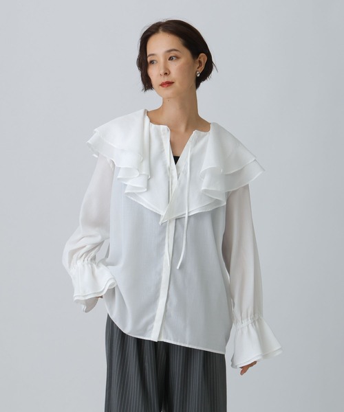 LEPSIM（レプシィム）の「フリルカラーブラウス　582431（シャツ/ブラウス・レディース・オフホワイト/ブラック・FREE）」の7枚目の写真