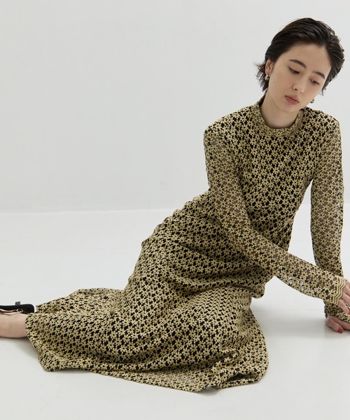 ワンピース CLANE 3D FLOWER LACE ONE PIECE CLANE/クラネ】3D FLOWER LACE SLASH NECK ONEPIECE/フラワー