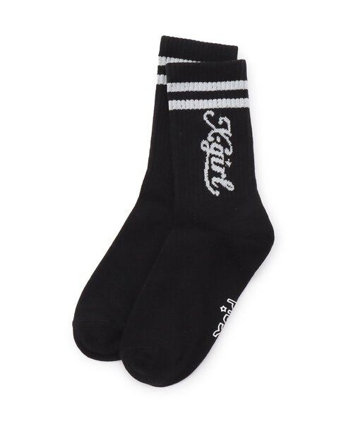 X-girl Stages（エックスガールステージス）の「ラメラインロゴリブクルーソックス（ソックス/靴下・キッズ・オフホワイト/ブラック/ラベンダー・17-19cm/19-21cm/15-17cm）」の3枚目の写真