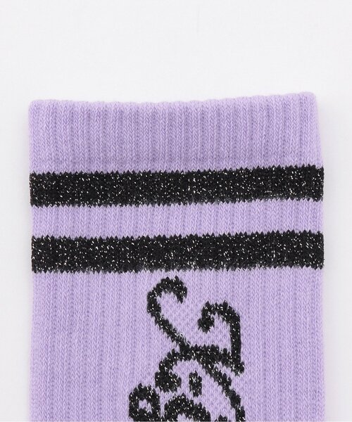 X-girl Stages（エックスガールステージス）の「ラメラインロゴリブクルーソックス（ソックス/靴下・キッズ・オフホワイト/ブラック/ラベンダー・17-19cm/19-21cm/15-17cm）」の4枚目の写真