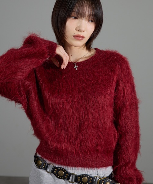 apres jour mignon(アプレジュールミニョン)の「アルパカコンシャギーニット(ニット/セーター・レディース・ブルー/オフホワイト/イエロー/レッド/ブラウン系その他・X-LARGE/フリー)」の1枚目の写真